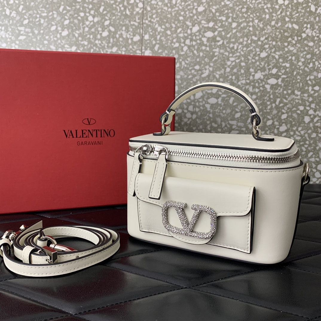 Valentino Garavani Loco Mini Box Bag in Ivory Calfskin Leather 